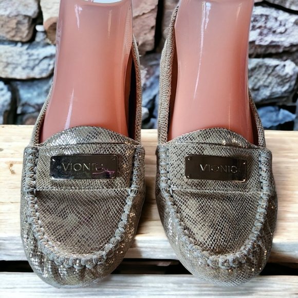 VIONIC Gold/Creme SYDNEY Snake Print Loafer/Driving Orthaheel Shoe Size 9 - Picture 3 of 8